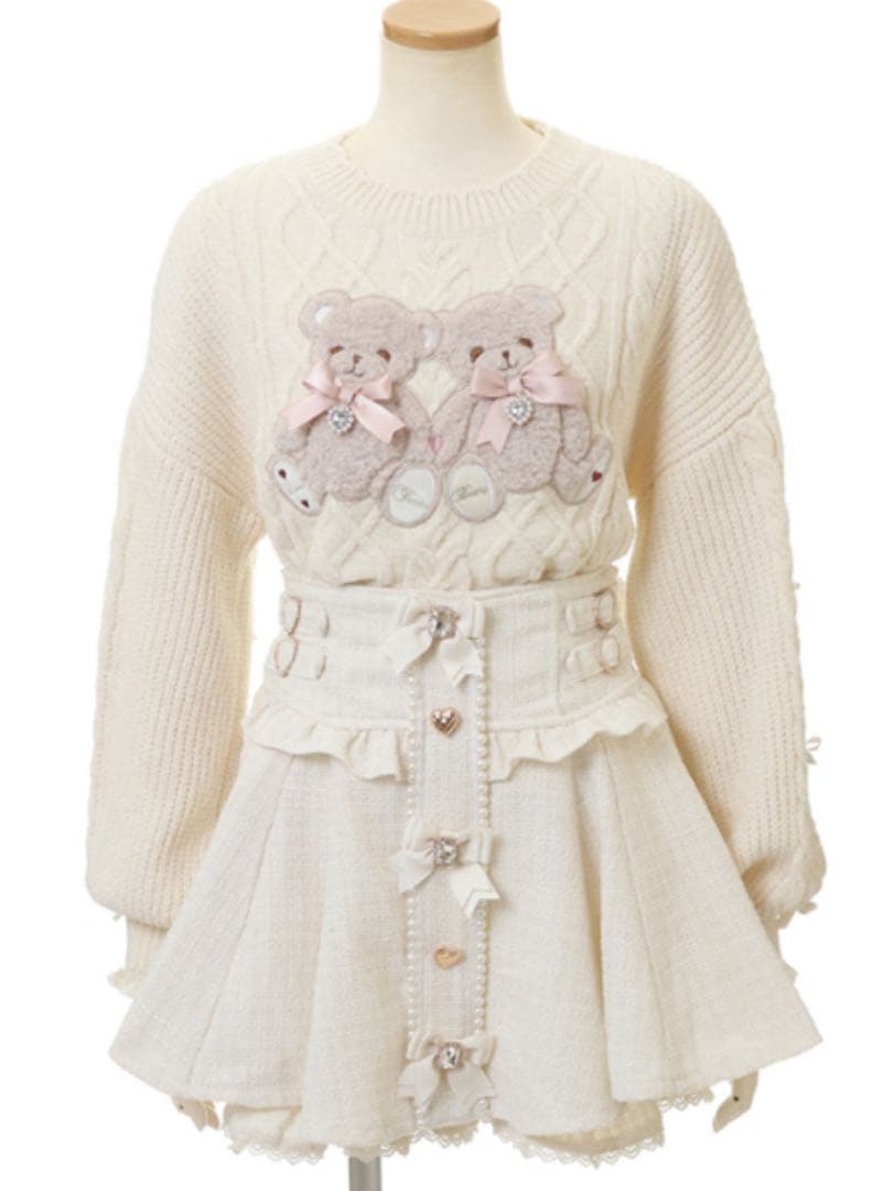 LIZLISA リズリサ　ツイードサスペンダー付スカパン ホワイト　白