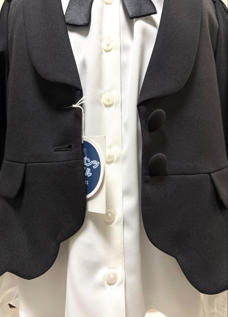 G42新品女の子120フォーマル黒パンツスーツセットスカラップジャケット