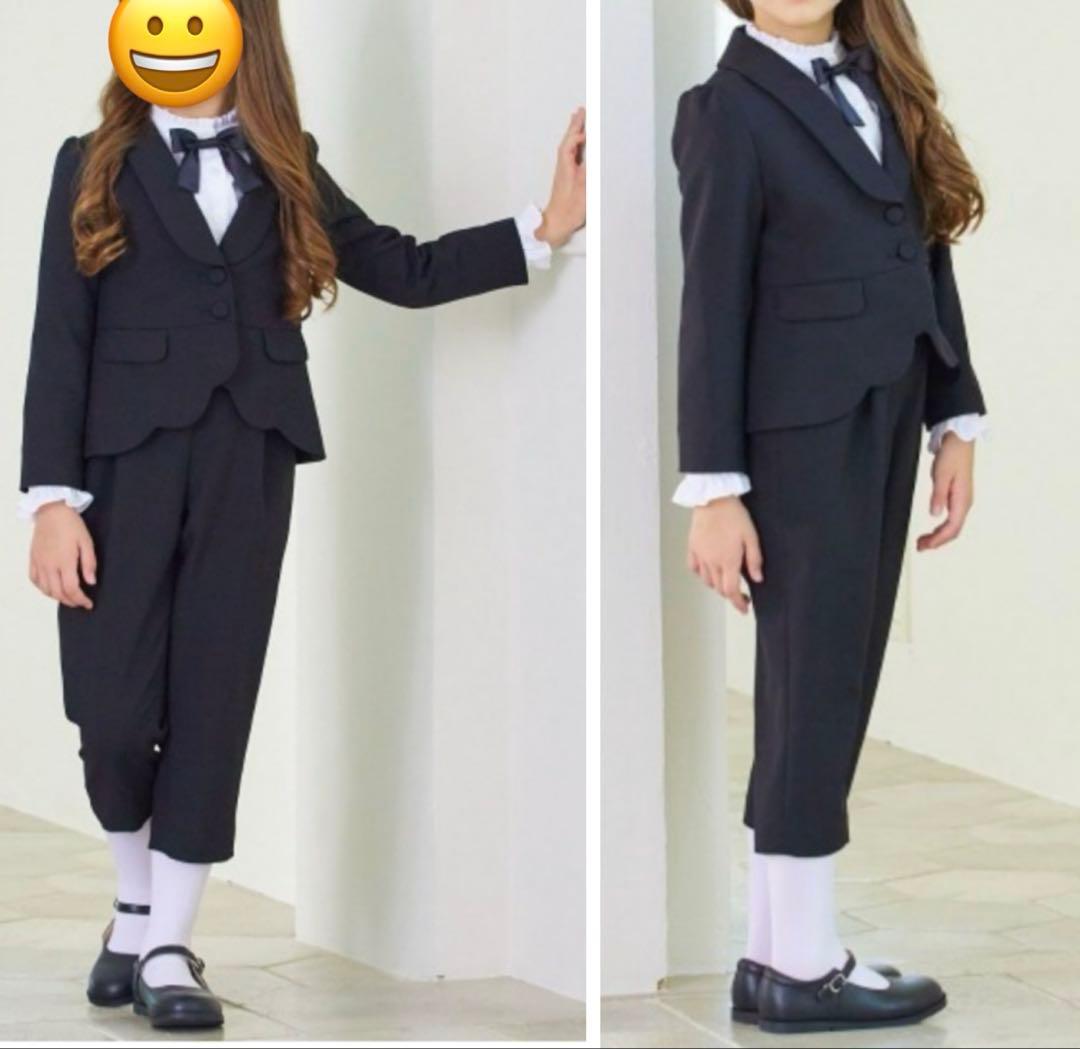 G42新品女の子120フォーマル黒パンツスーツセットスカラップジャケット