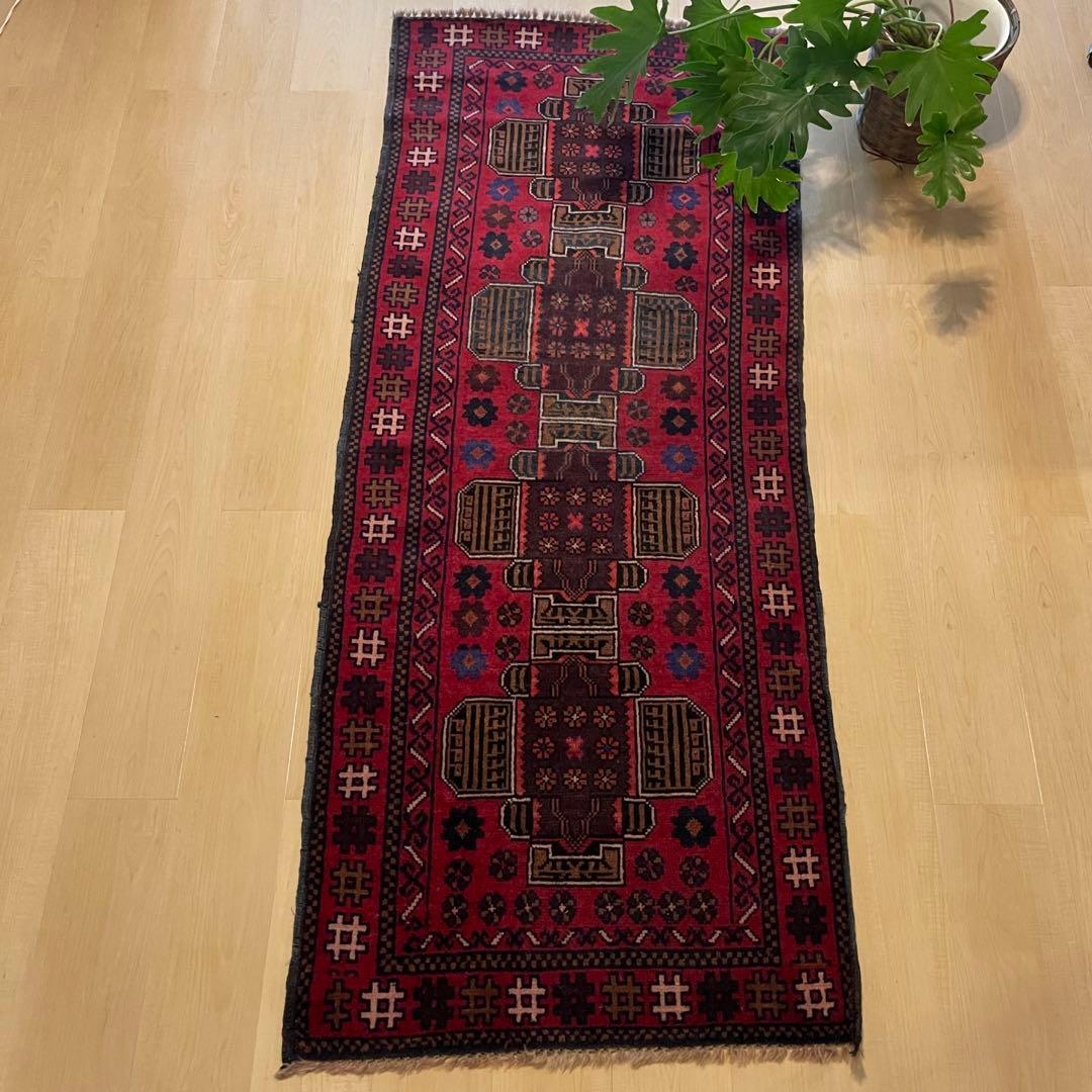 185×78 バルーチ族ラグ　ヴィンテージラグ、トライバルラグ、手織り絨毯