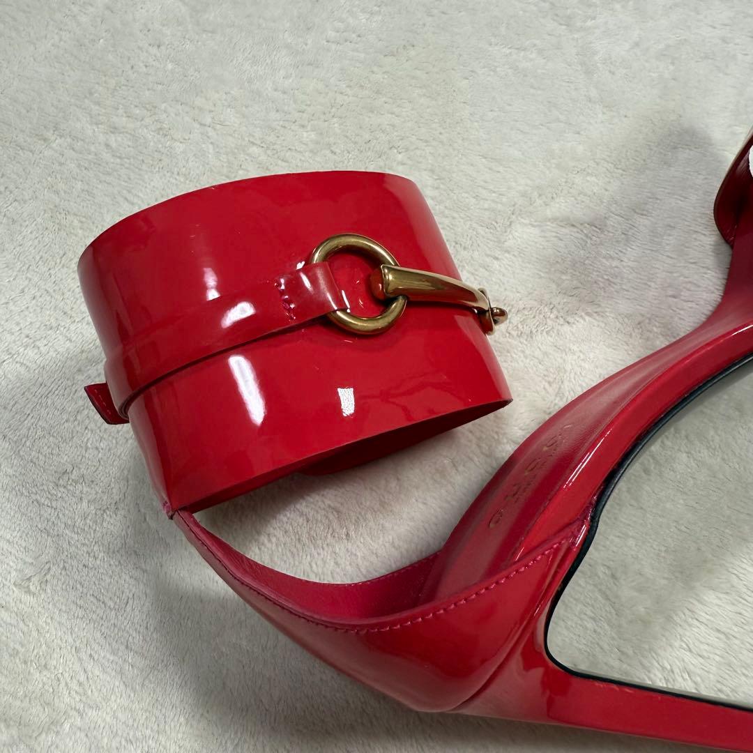 GUCCI ホースビット エナメル ヒール サンダル ピンク 35