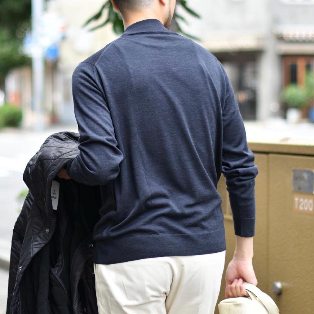 美品 英国製 JOHN SMEDLEY 30G モックネックニット セーター