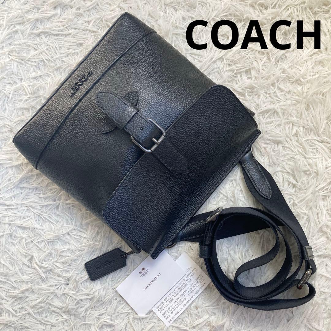未使用級 COACH 黒 ブラック ハドソン メッセンジャー 革 レザー