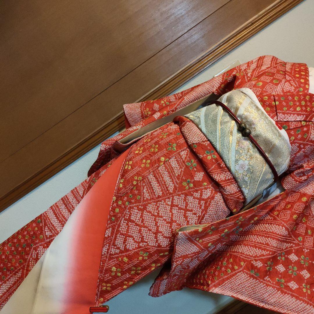 専用です。　正絹　豪華！総絞り　小紋　クリスマスお正月に　赤