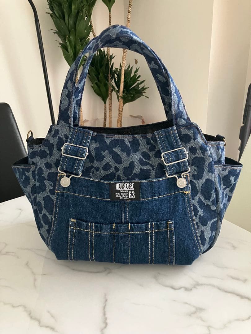 864 しま　デニムリメイクバック　ハンドメイド　4点