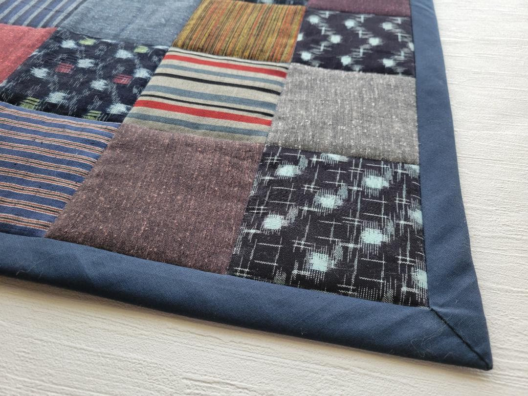 卵かけごはん 四角つなぎのパッチワークマット もめん古布 2点