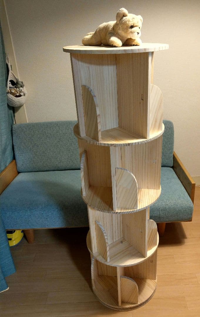 無垢材回転式本棚 4段 交互タイプ　直接引取1200円値引き