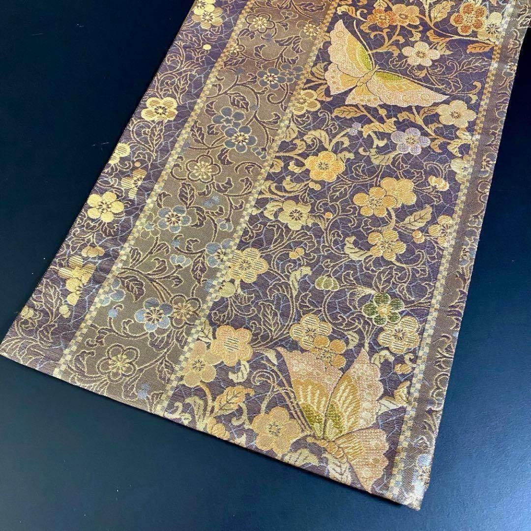 ZY-635 袋帯 蝶 花唐草 六通 縦柄 金糸 正絹 高級 名品