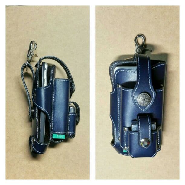 オリジナルデザイン、スマホ、タバコ、ジッポポケット付ホルダー濃紺