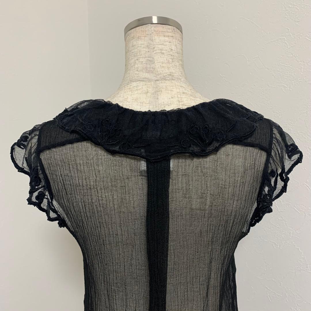 美品　シャネル　ブラックシルク　シアーノースリーブ　CCロゴ