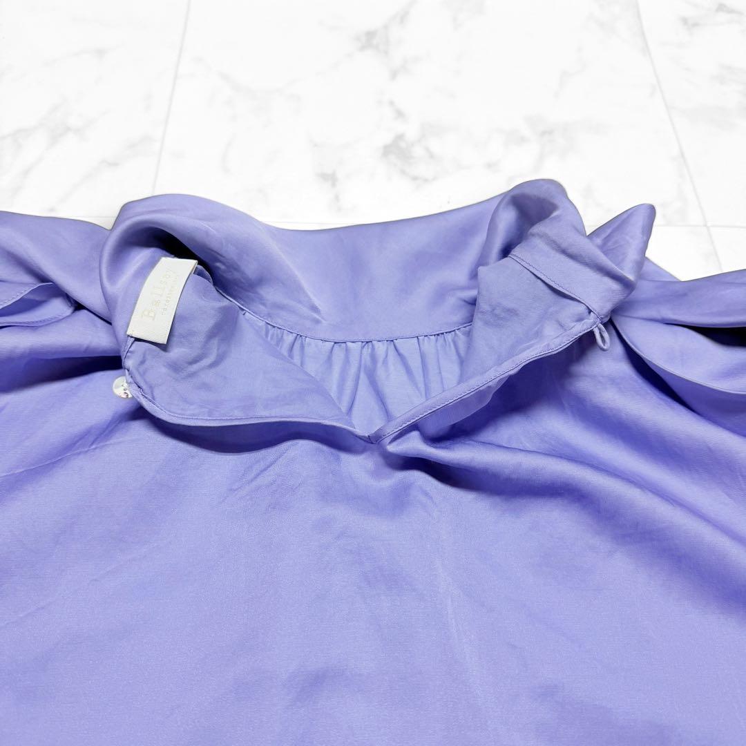ボールジィ シルク混 2way ボウタイブラウス パープル 光沢トゥモローランド