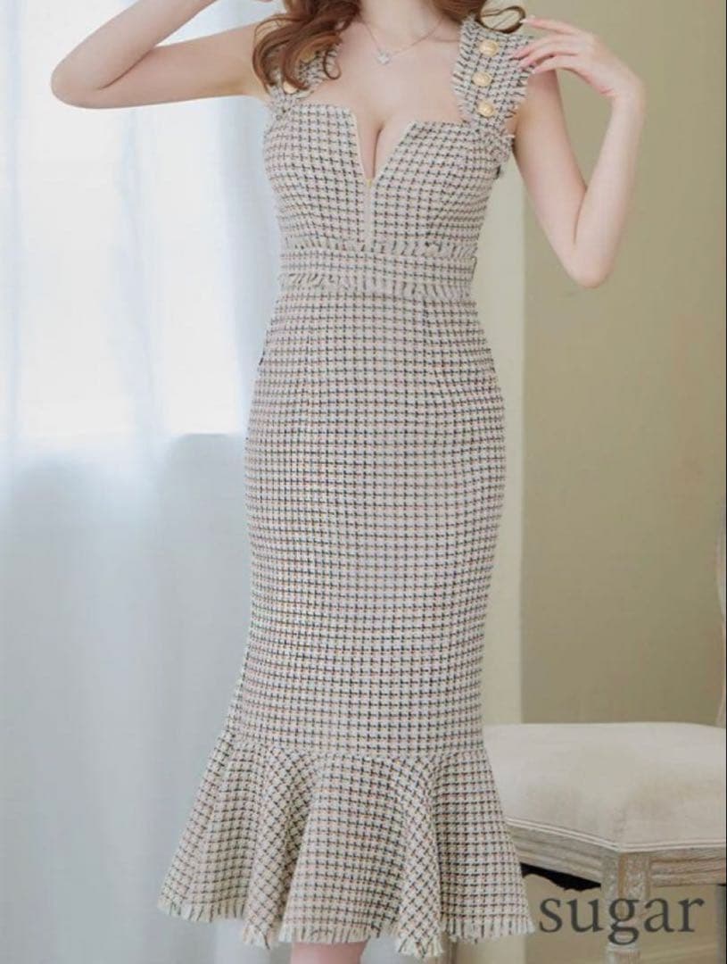 ROBE de FLEURS ローブドフルール　キャバドレスS ロング　ツイード