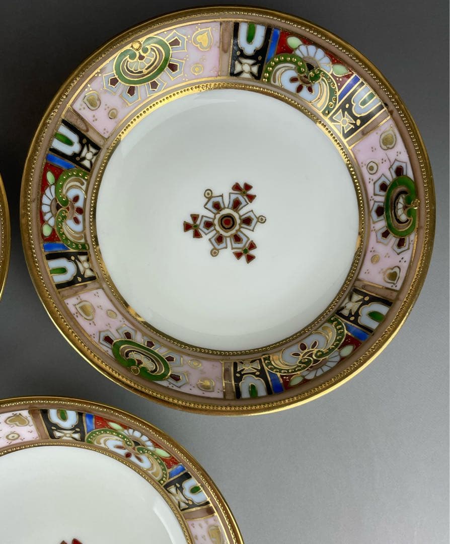 【美品】オールドノリタケ 金盛り ティーカップ ソーサー ３小皿セット