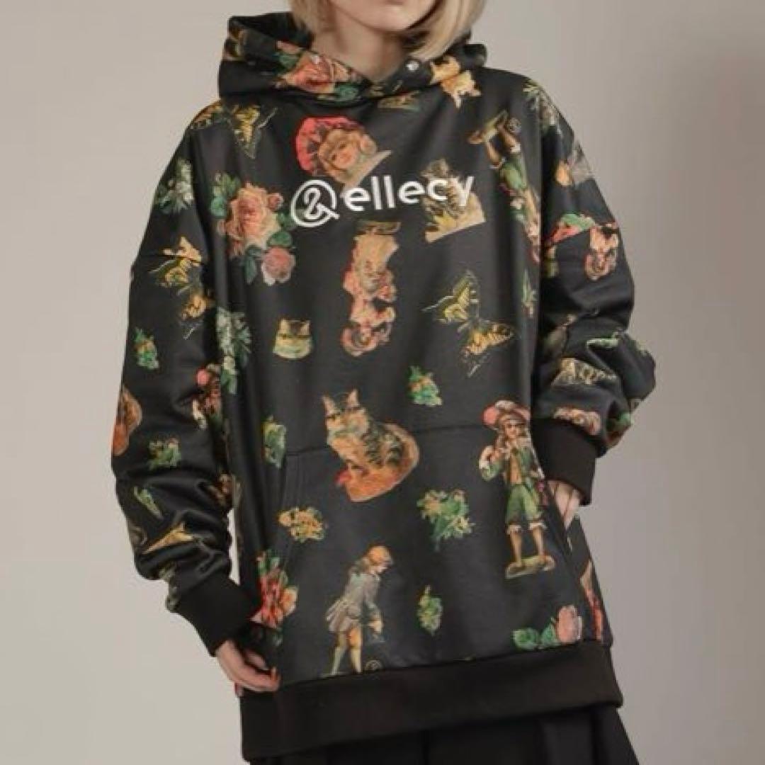 &ellecy アンドエルシー　アンティークパーカー 総柄　猫　ドール