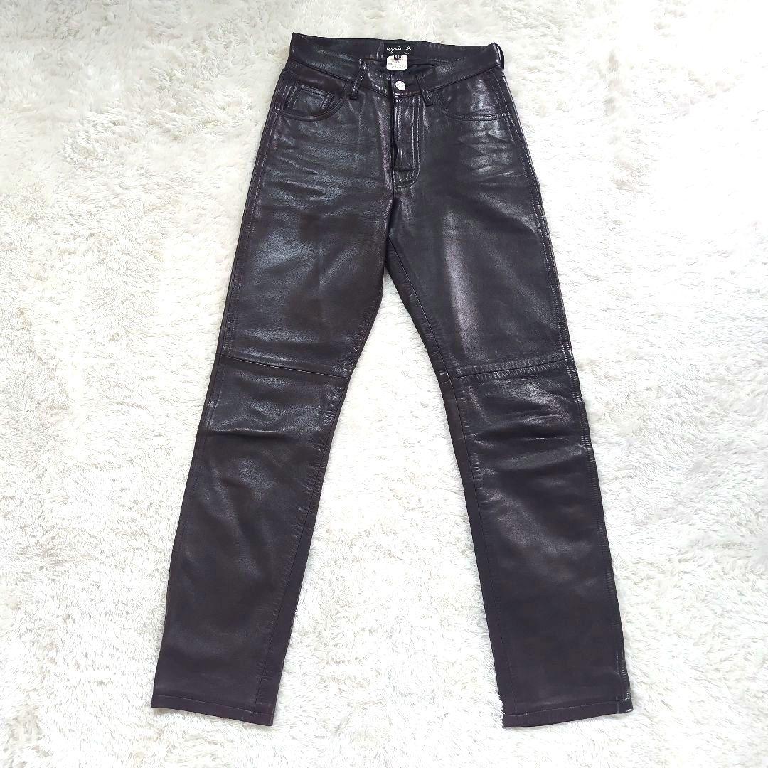 agnes b. アニエスベー レザーパンツ　羊革　ラムスキン　ブラウン　36