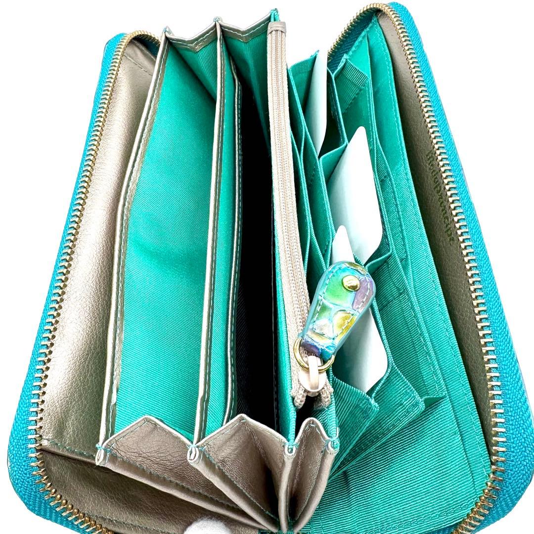 未使用✨モーダプリンチペ ラウンドジップ長財布 クロコ型押し ステンドグラス風