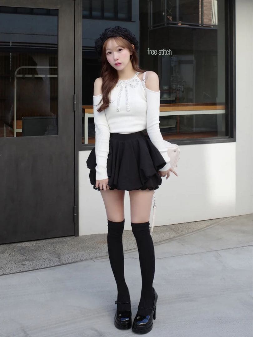 新品タグ付 ダーリッチ ブラック フリー ボリュームバルーンミニスカート F