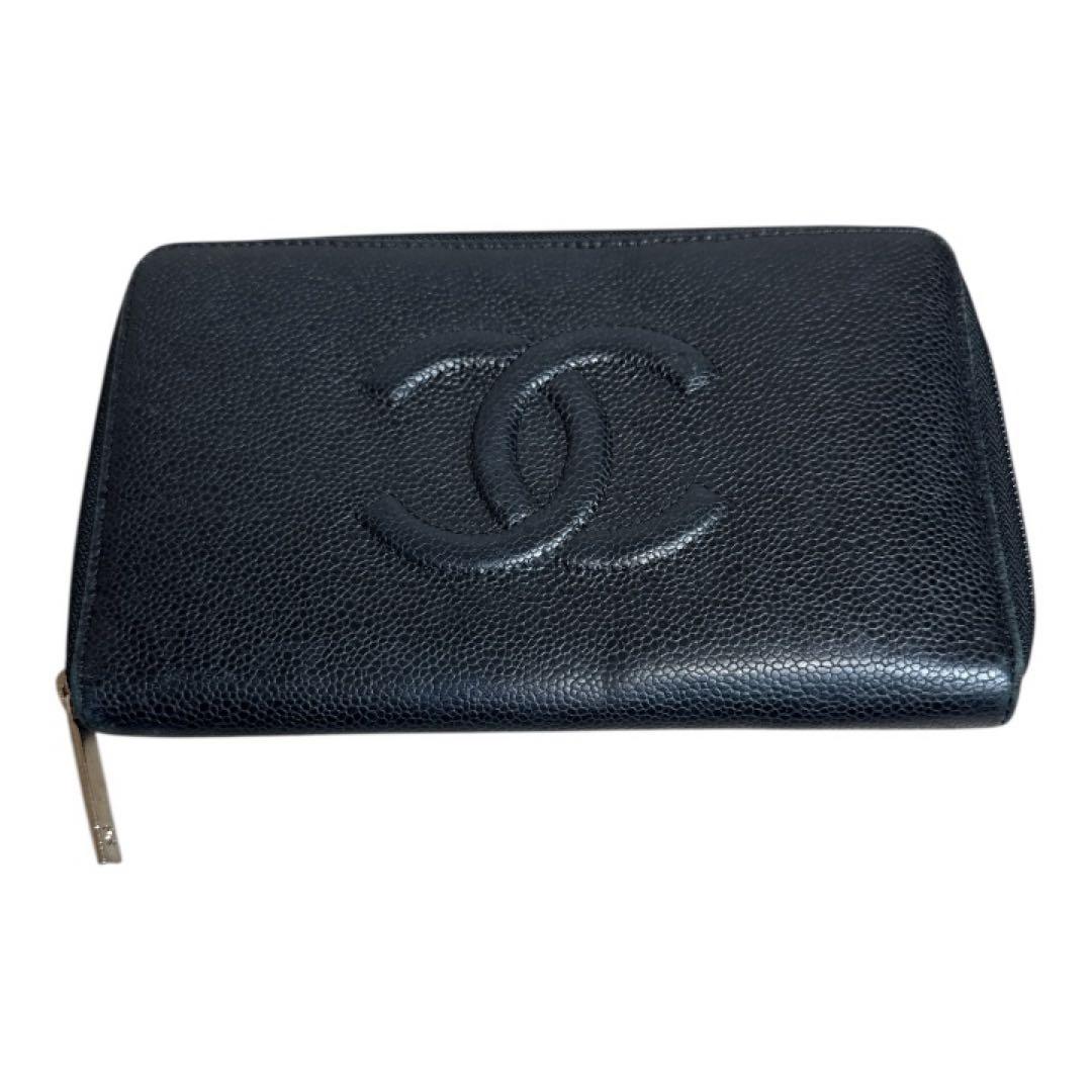 CHANEL キャビアスキン ラウンドファスナー 長財布 ブラック