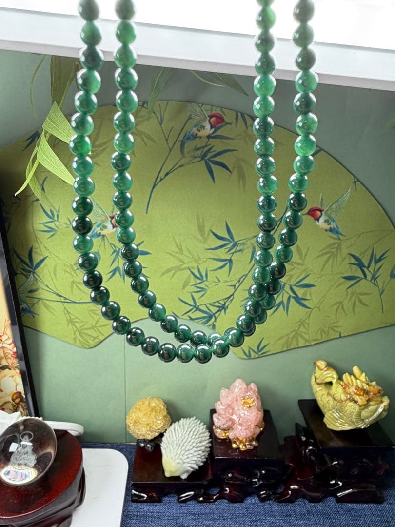 新入荷❣️天然本翡翠　瑞々しい氷藍緑色翡翠ネックレス 鑑定書付き