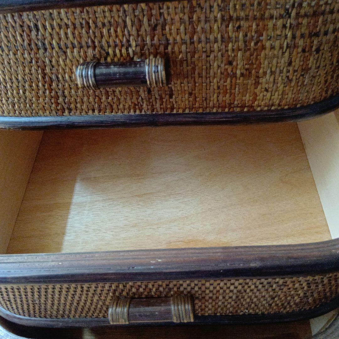 籐家具ラタン 昭和レトロ エスニック アジアンラック ４段木製チェスト ブラウン