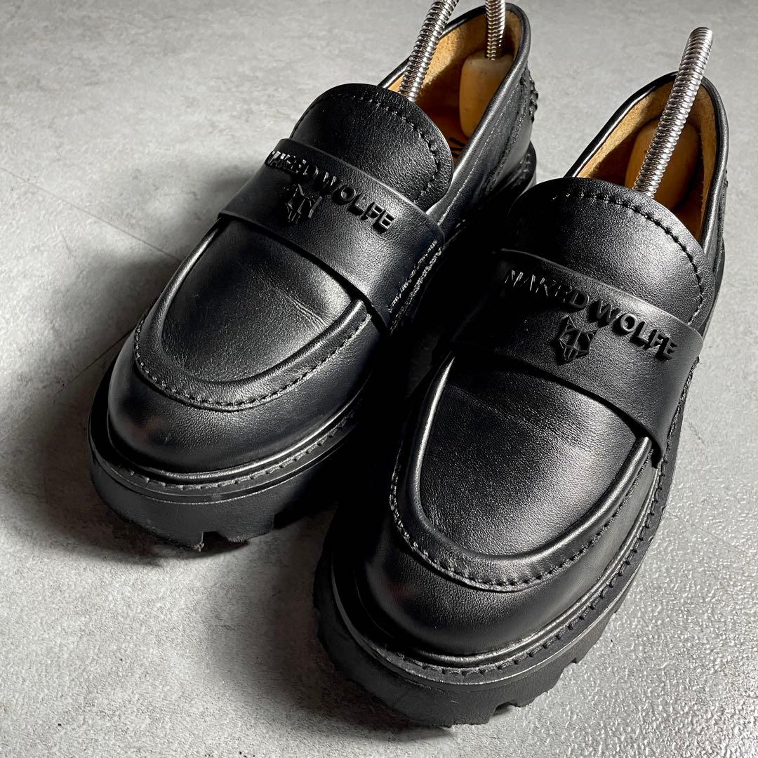 海外限定モデル✨️ NAKED WOLFE ローファー メタルロゴ 厚底 黒
