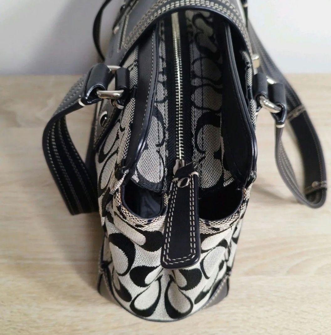 COACH コーチ シグネチャー ハンドバッグ キャンバス レザー ブラック