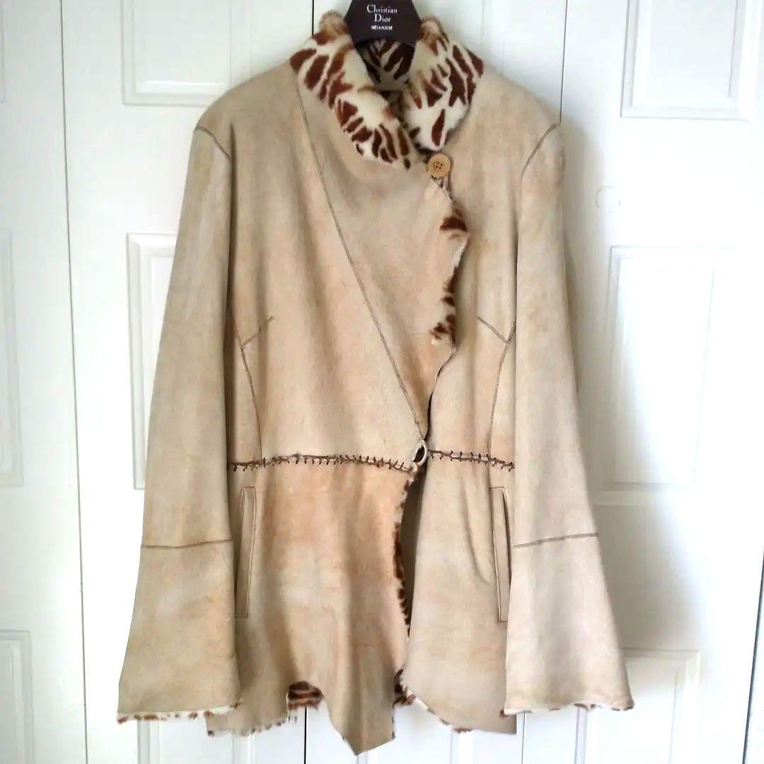 最終セール★ideu フランス製ラム毛皮コート★ゼブラ柄 L