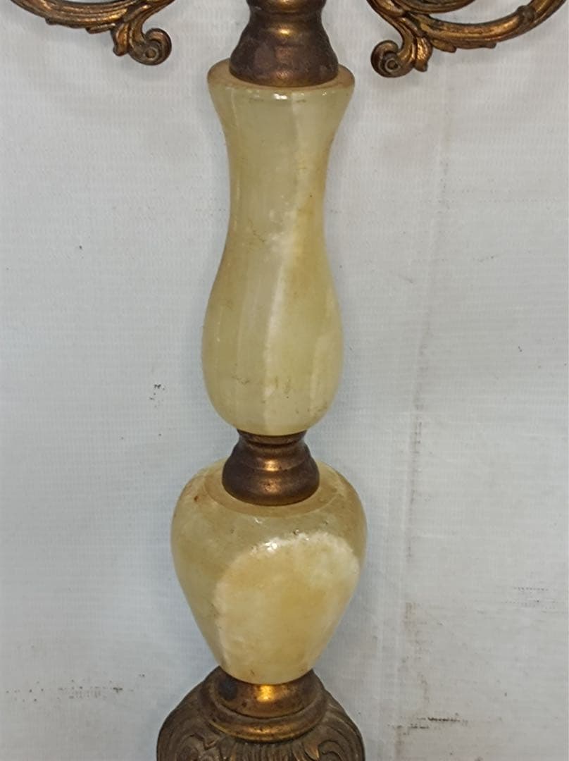 [八6564] 真鍮製　大理石 燭台 キャンドルスタンド