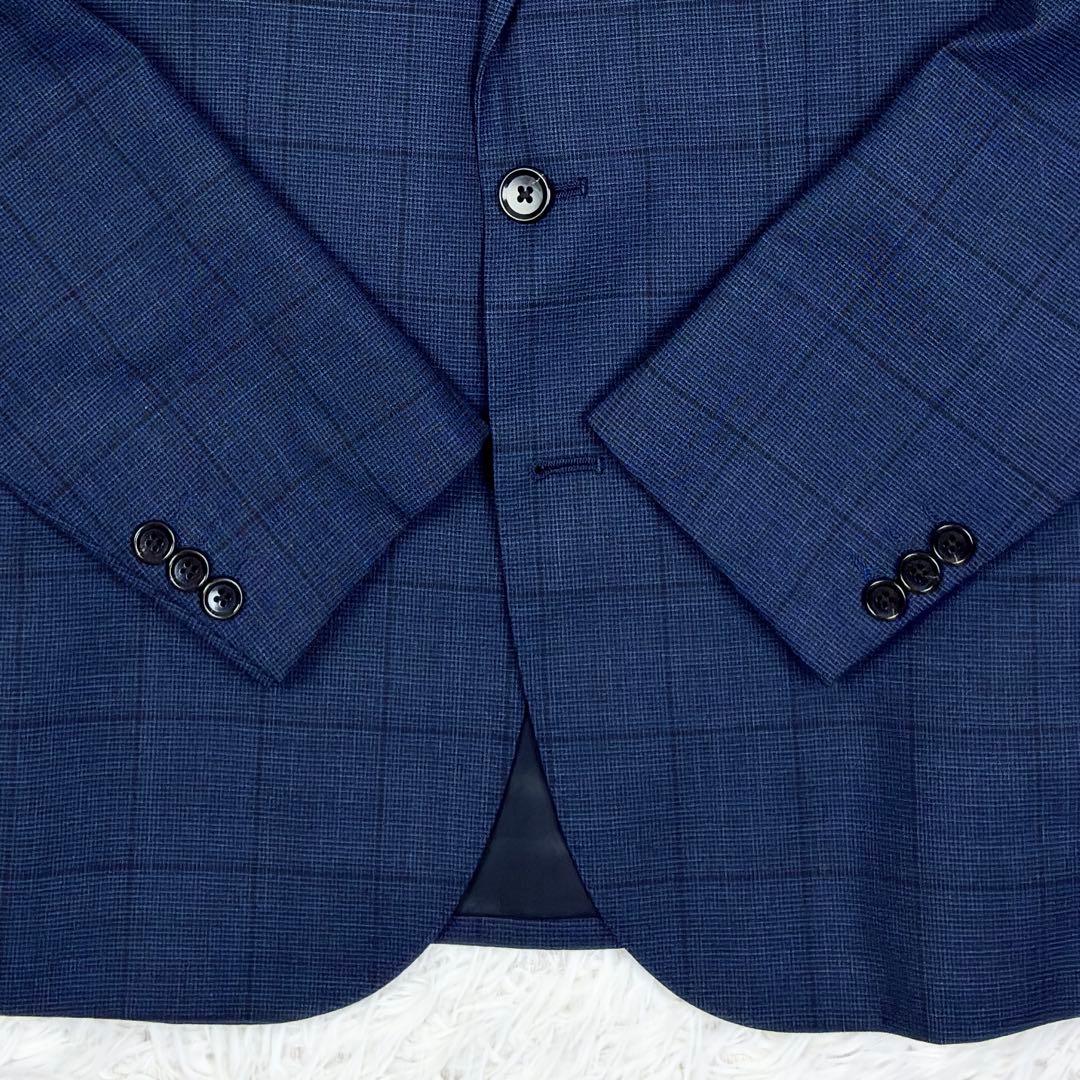 美品　タカキュー　ウィンドウペンチェック　3ピース　スーツセットアップ　S　紺