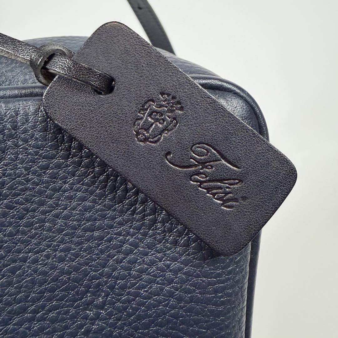 【未使用級】【近年】フェリージ　ショルダーバッグ　シボ革　タッセル　ネイビー