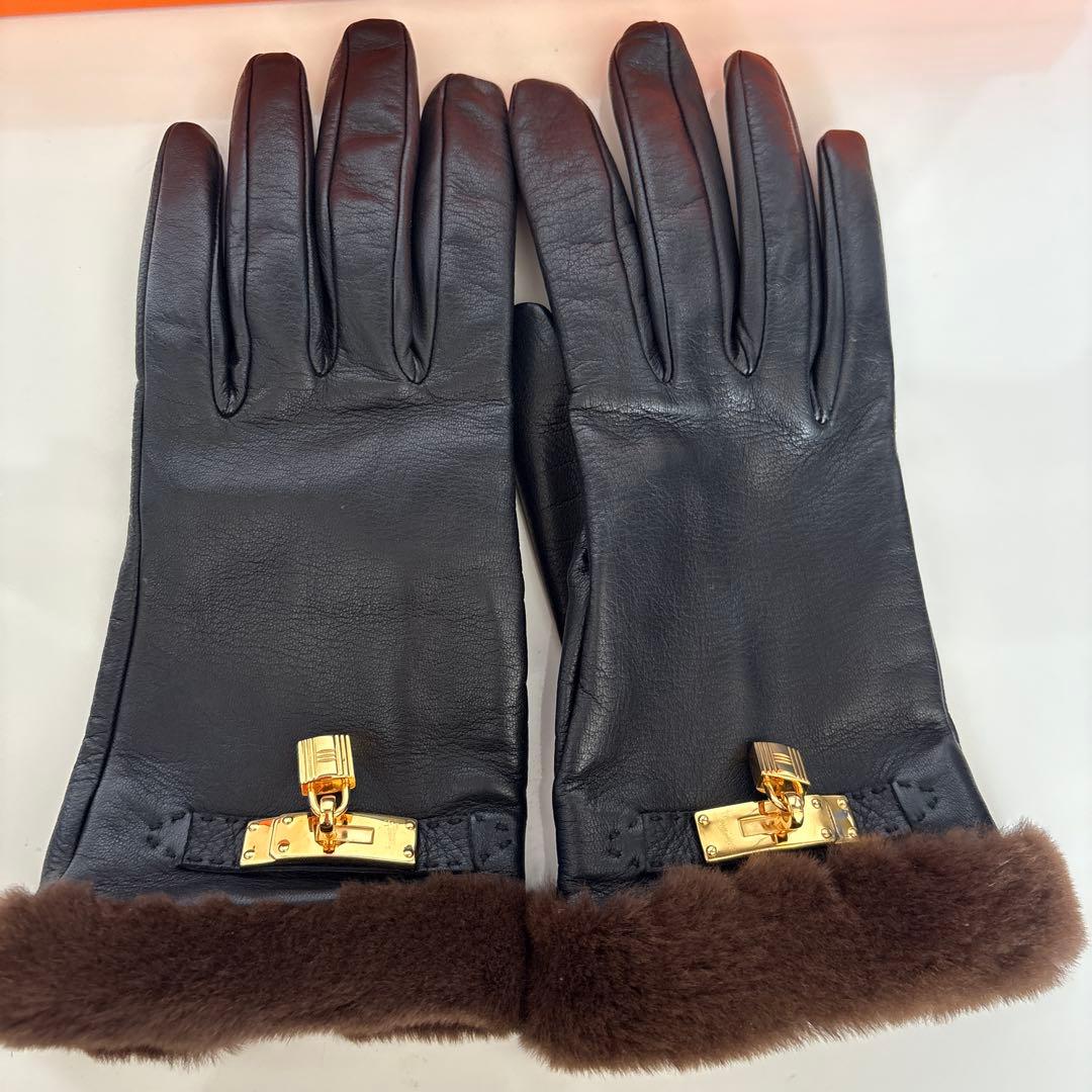 エルメス☆ケリーファーレザー手袋BLACK