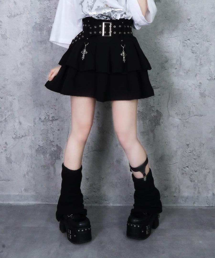 アミリージュ　ハトメベルト付きフレアスカート　クロスチャーム　ゴスロリ　パンク
