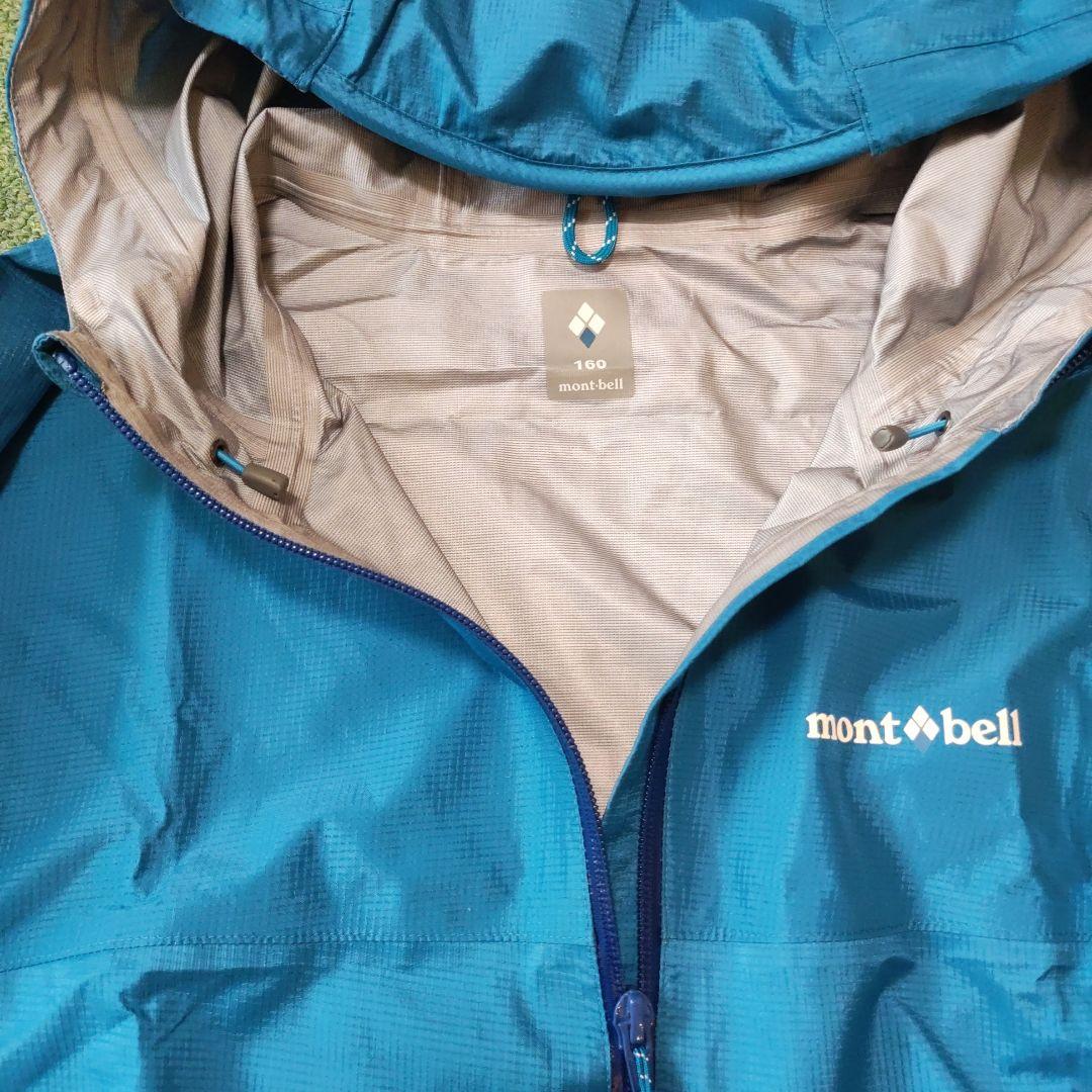 【美品】mont-bell モンベル レインウェア 160 ブルー 上下セット