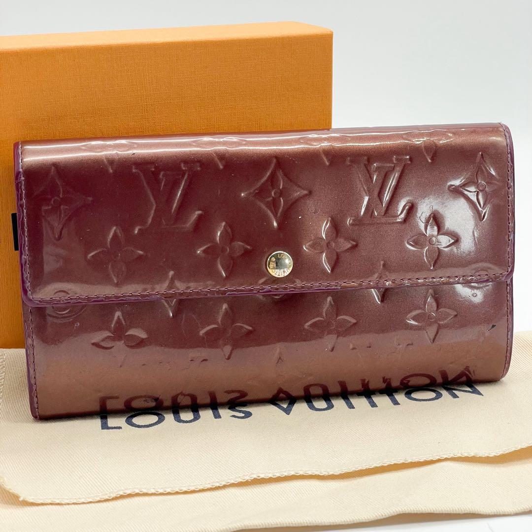 ルイヴィトン　ポルトフォイユ　サラ　ヴェルニ　モノグラム　パープル　長財布