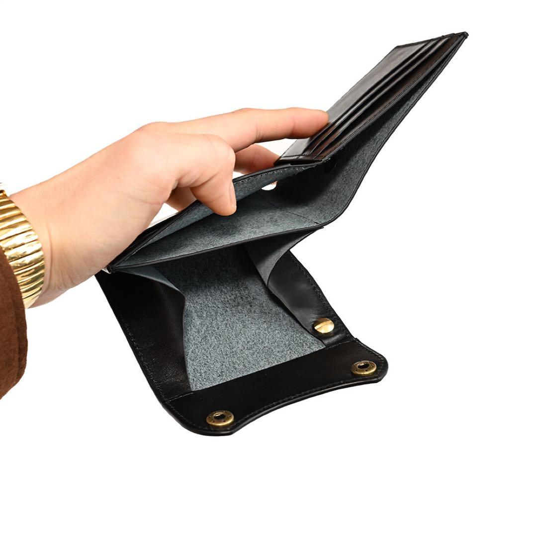 牛革コンパクトトラッカーウォレット レザーブラック カウハイド ミニショート財布