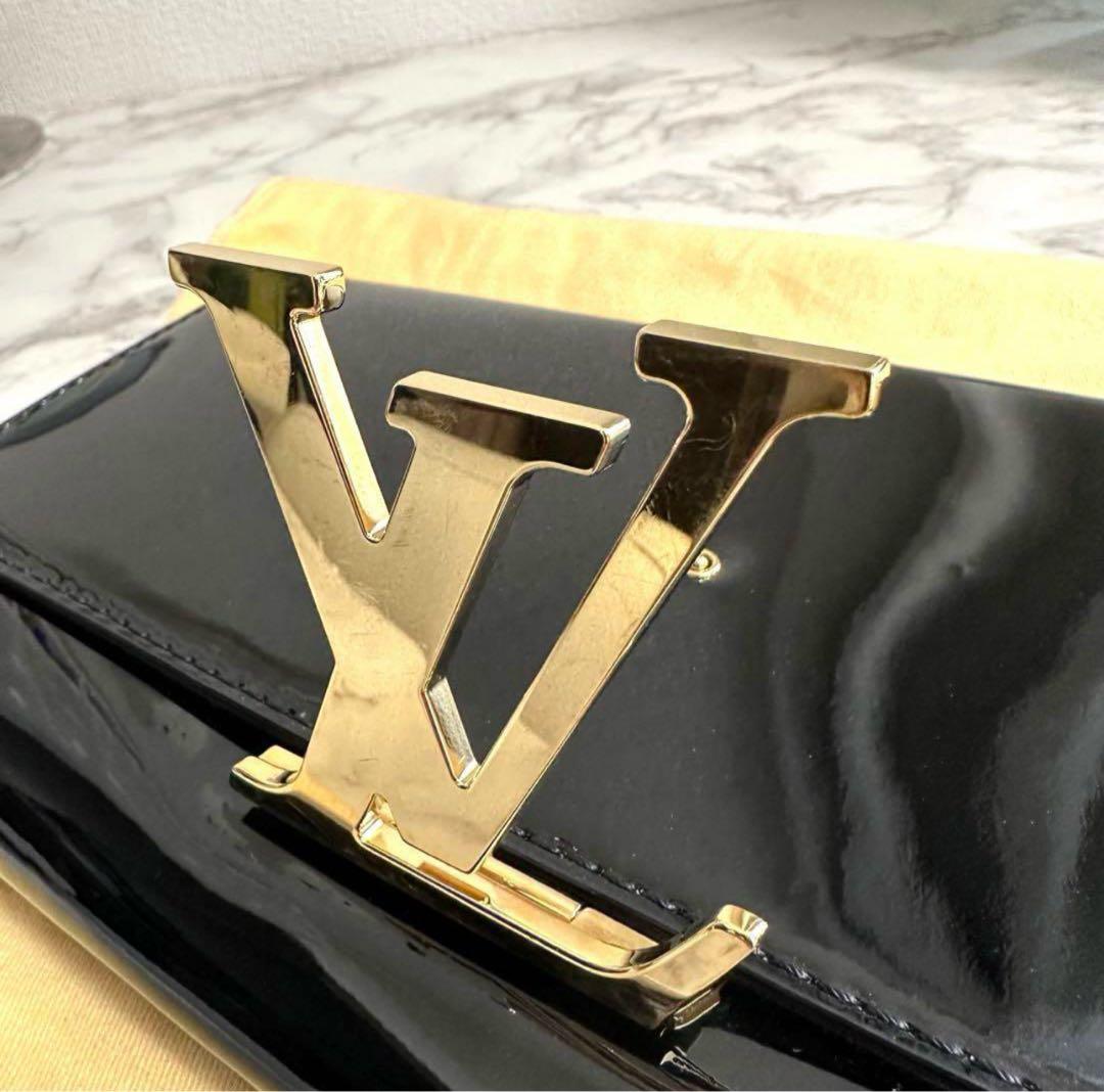 【美品】ルイヴィトン　ルイーズ　クラッチバッグ　エナメル　ブラック