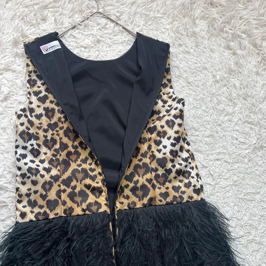 レッドヴァレンティノ ワンピース レオパード オーストリッチフェザー 38