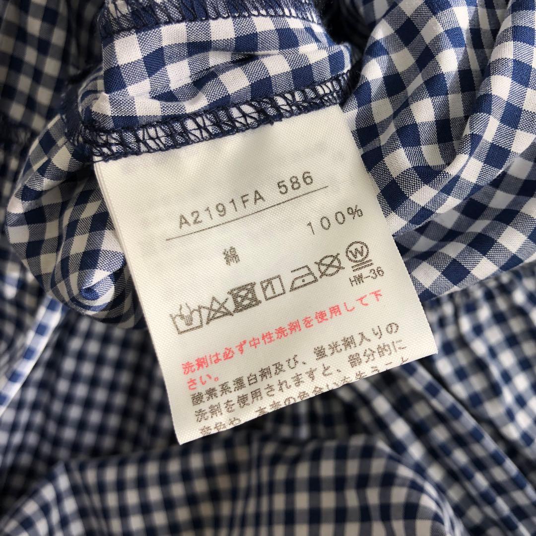 PINK HOUSE ギンガムチェックワンピース ワッペン ピコフリル ブルー