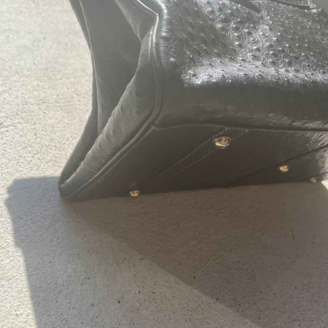 【激レア】特大ボストンバッグ 黒　オーストリッチ フルポイント ベルトデザイン