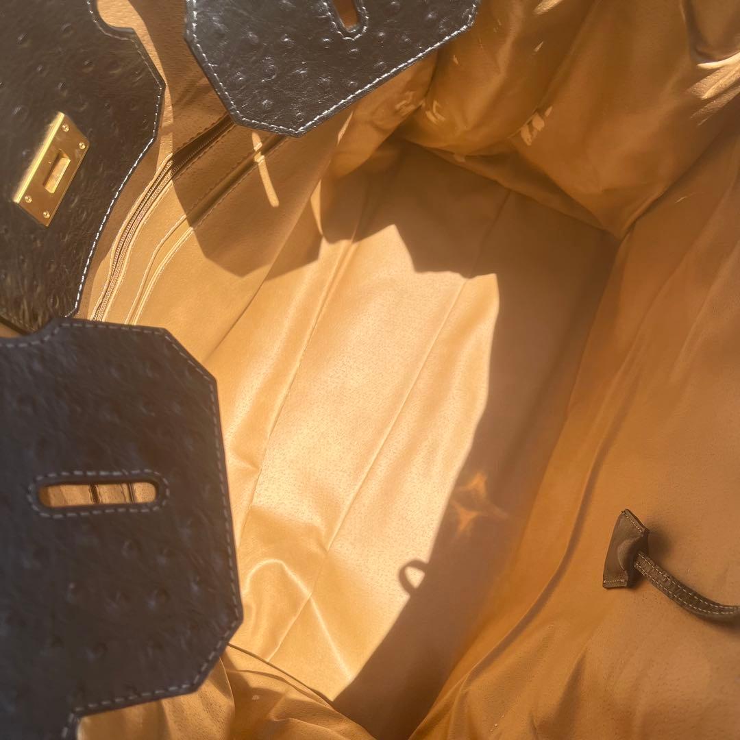 【激レア】特大ボストンバッグ 黒　オーストリッチ フルポイント ベルトデザイン