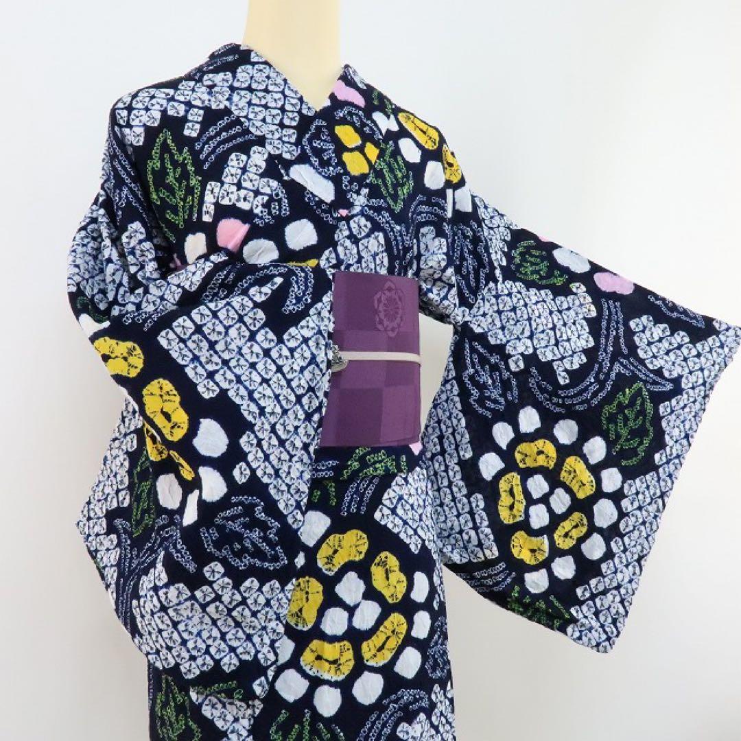 REON✺美品 有松鳴海絞り 手縫い仕立て 綿 高級浴衣 着物 A-430