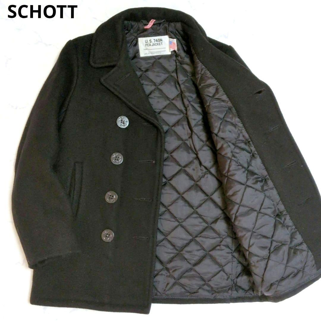 ショット Pコート キルティング ウール ブラック サイズ18 М相当 USA製