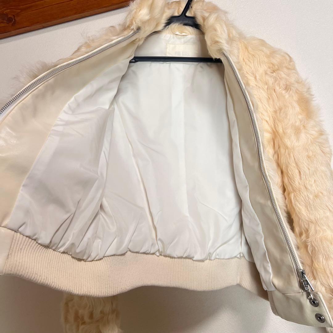ピンクハウス ファージャケット ラムレザー ホワイト もこもこ Mサイズ