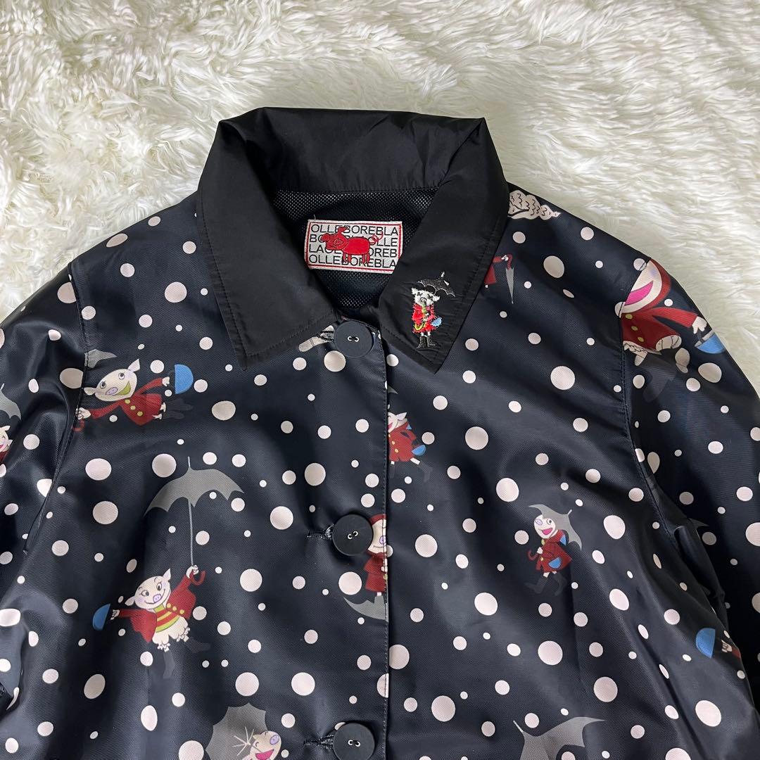 美品✨アルベロベロ　レインコート　ブラック　ぶたさん　総柄　刺繍