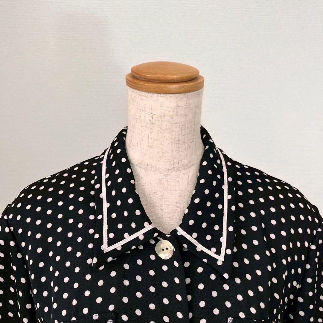 総柄 ドット柄 シェルボタン 前ボタン ロングワンピース ブラックY909