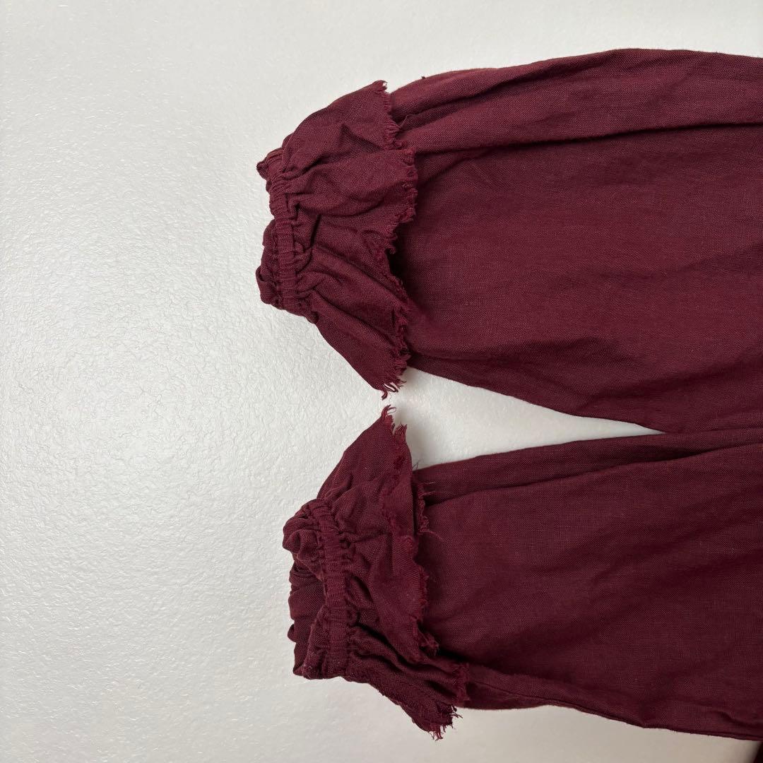 ネストローブ　リネン2wayバルーンスリーブワンピース　ボルドー