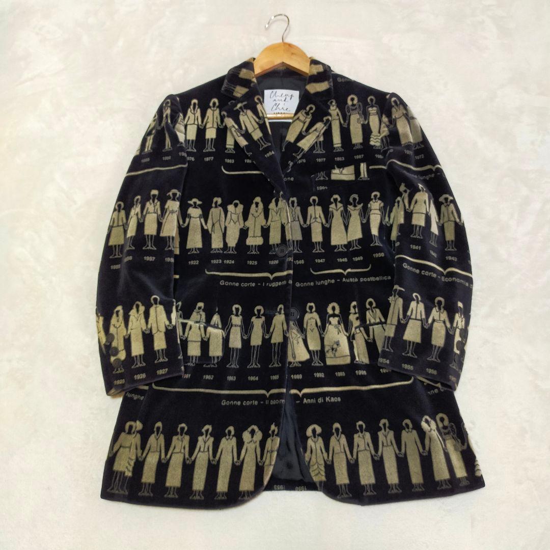 90'S　イタリア製　MOSCHINO　総柄　ベルベットテーラードジャケット