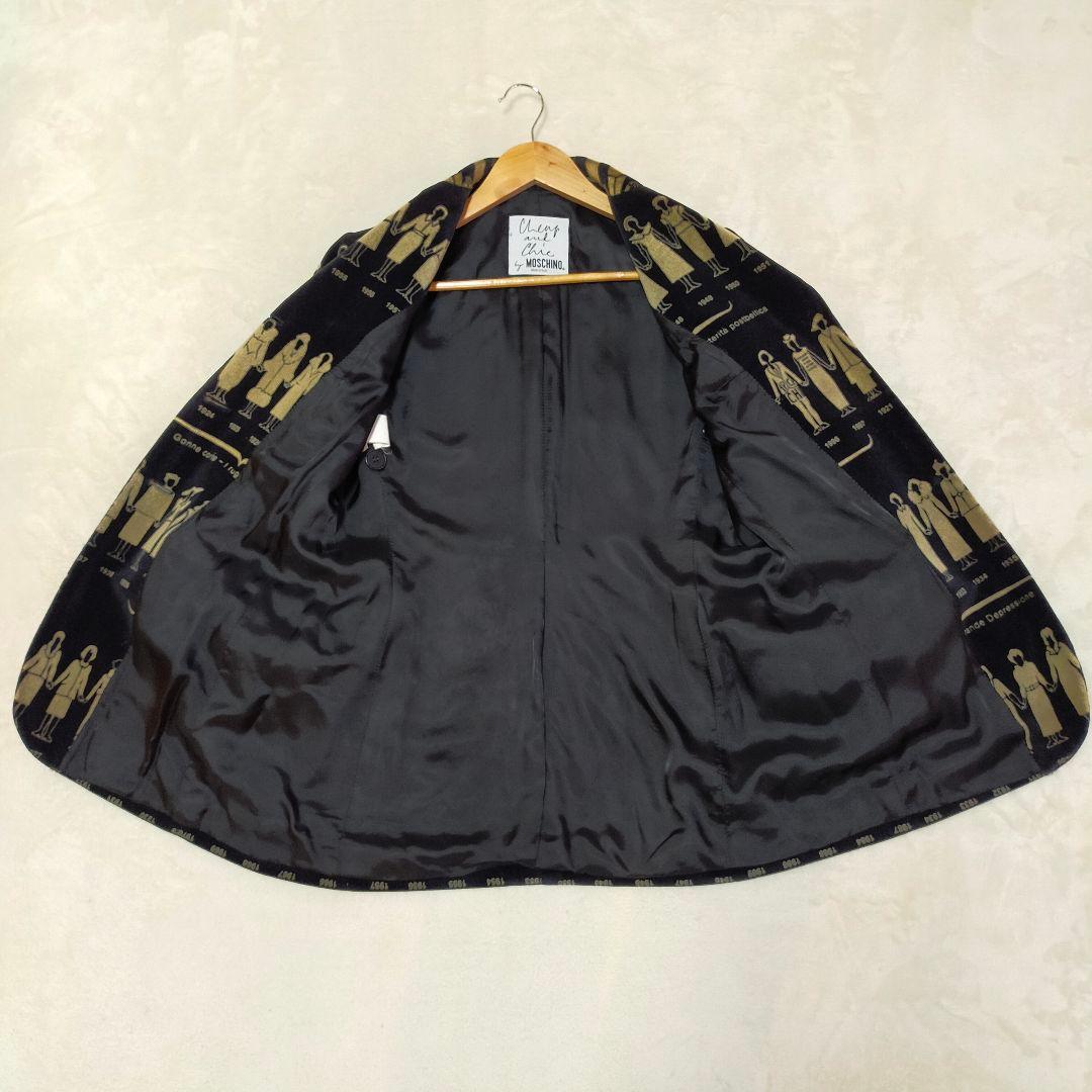 90'S　イタリア製　MOSCHINO　総柄　ベルベットテーラードジャケット