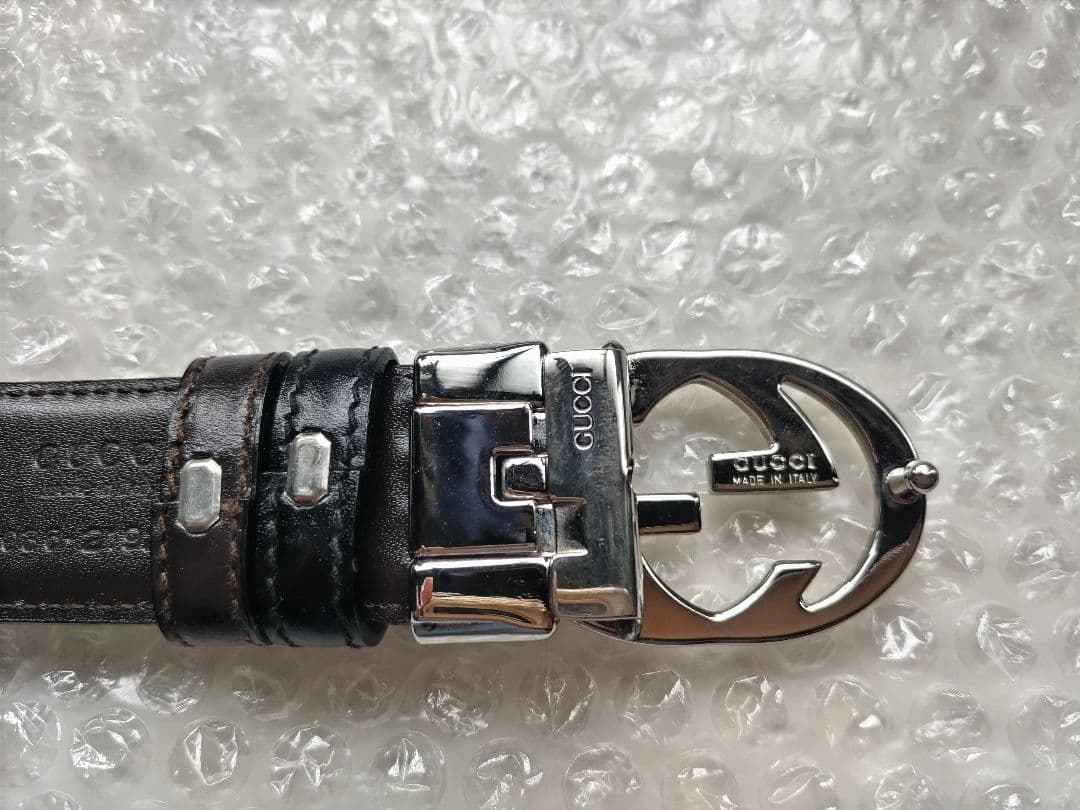 訳あり GUCCI グッチ Ladys ブラックレザー ベルト ダブルGロゴ