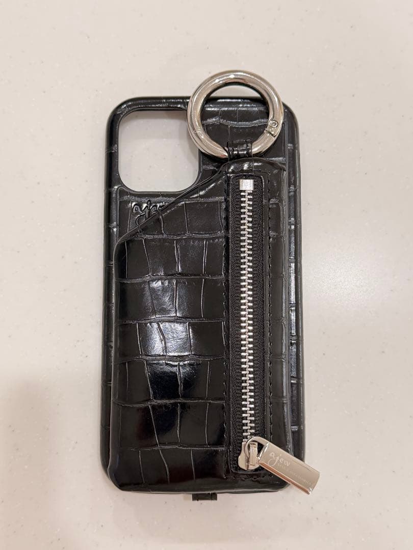 iPhone12.12Pro共通対応 / black 【ひも付きクロコ】